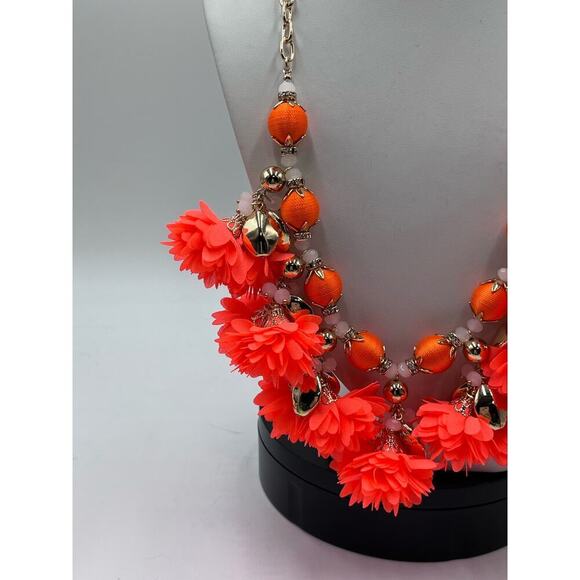 Lilly Pulitzer Tangero Orange Fabric Dangle Flowers Pink Beaded Long Necklace‎ - Picture 3 of 12